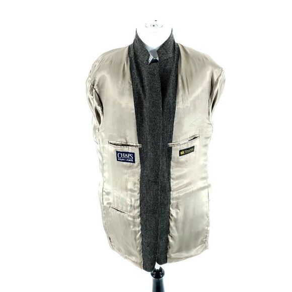 Chaps Ralph Lauren Tweed Wool Alpaca 2 Button Sport Coat 44L Black Tan Birdseye - Picture 10 of 11